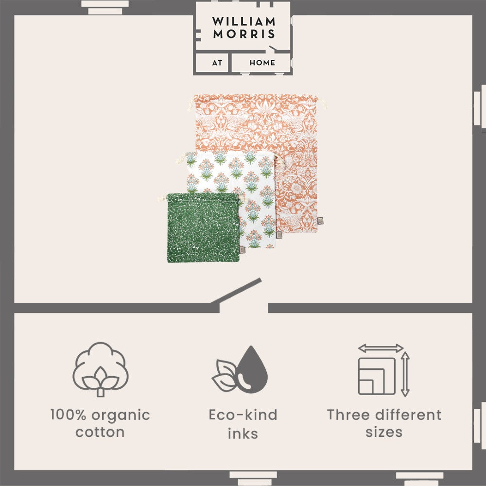 William Morris At Home Useful &amp; Beautiful 3 Grocery Bags infographics 